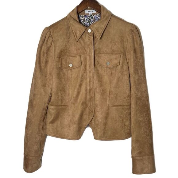 Fate Tan Faux Suede Women's Crop Jacket - Picture 1 of 6